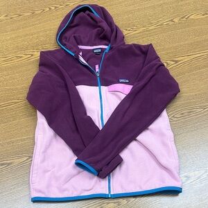 Patagonia XL Girls Colorblock Purple & Light Pink Hooded Fleece Jacket